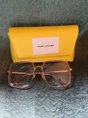 Marc Jacobs Women's Translucent Pink Square Sunglasses with Yellow Case